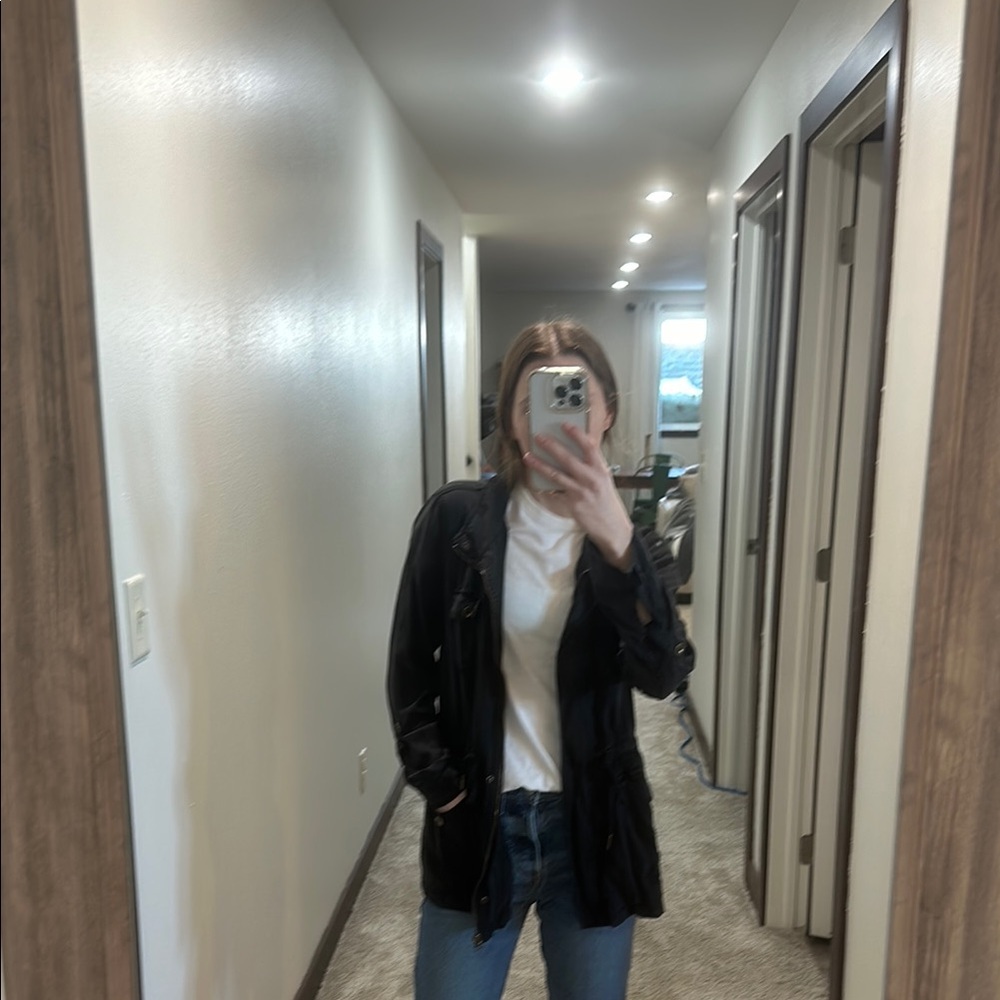 Anthropologie Black Trench Coat with Glossy Finish